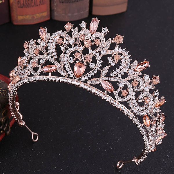 

retro baroque style rose gold silver blue red crystal tiaras crowns headpieces princess bride noiva wedding hair accessories, Golden;white