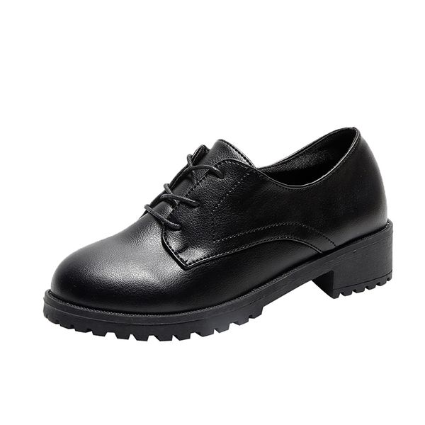 

2020 plus size casual shoes woman new fashion oxfords pu leather lace up women shoes female high heels platform ladies, Black