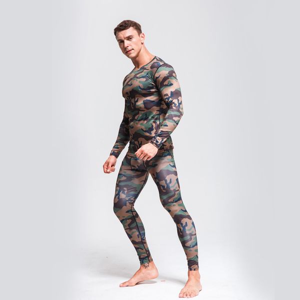 

2019 new men's army green camouflage sportswear running suit compressed sports underwear mma rashguard jiu jitsu fitness ufc