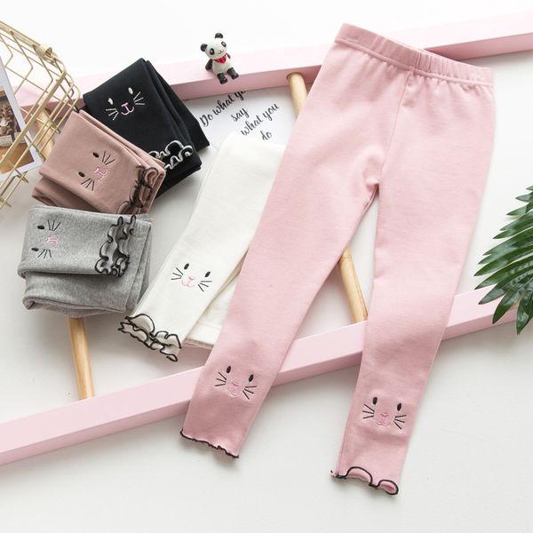 

2019 spring new girls leggings for kids trousers cotton embroidered cat kids leggings korean slim 3-12 yrs girls pants children, Blue