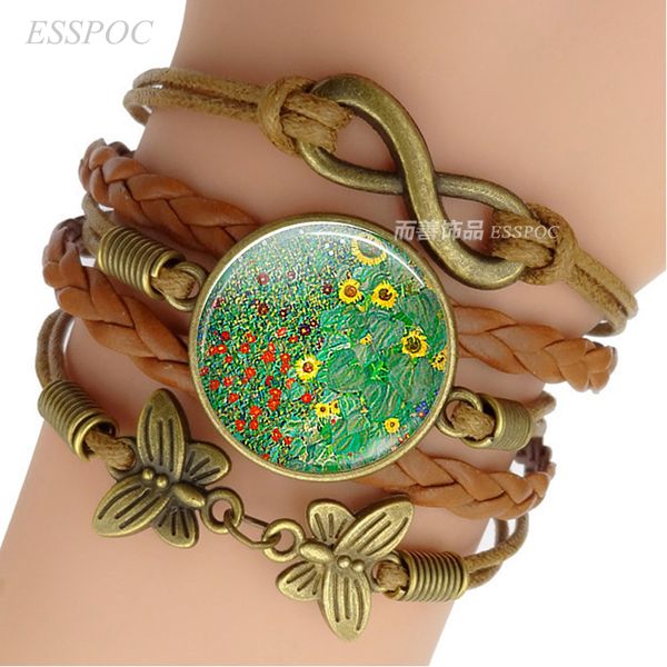 

gustav klimt the kiss bracelet handmade infinity leather charm bracelets klimt art jewelry valentine gift, Golden;silver