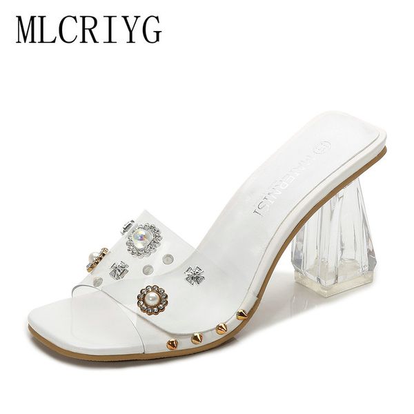 

size 35-55 plus size nice new summer women slippers high heels diamond with pearl shoes woman outdoor wild ladies flip flops, Black