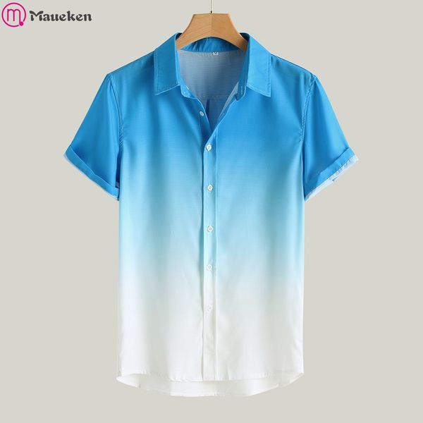 

fashion brand short sleeve men printed blouse casual shirts mens breathable collar hanging dyed gradient shirts 2020 hawaii, White;black