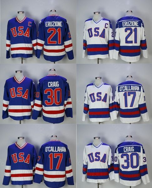 

1980 usa hockey jersey team 30 jim craig jerseys 21 mike eruzione 17 jack o'callahan callahan blue white year miracle on olympics stitc, Black;red