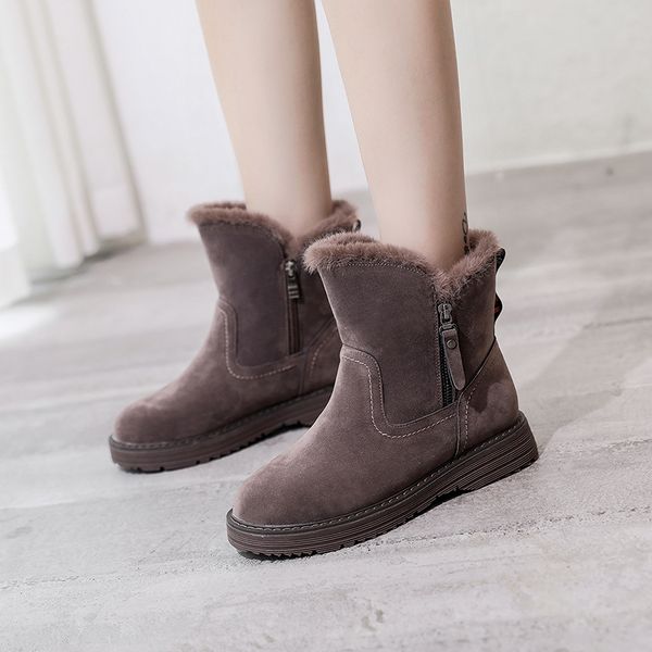 

2019 winter new women suede plush lining ankle fur snow boots flat with black/brown zipp emu boots fashion cotton shoes
