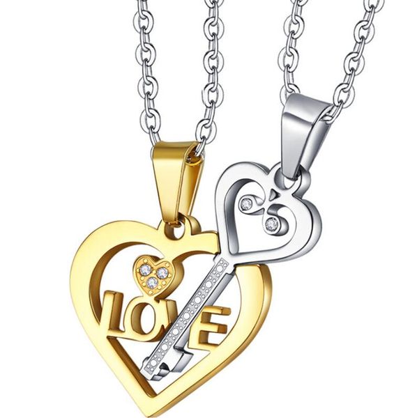 

jewelry titanium steel necklace couple necklace heart key love pendant necklace for couples fashion, Silver