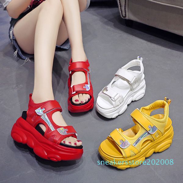 

2019 summer women sandals thick bottom wedge platform sandals ladies ankle strap open toe shoes woman white yellow s08, Black