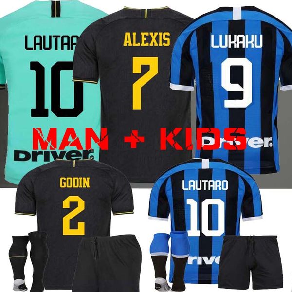 

man + kids lukaku lautaro skriniar inter 2019 2020 milan soccer jersey godin barella alexis 19 20 football kit shirts third black zanetti, Black;yellow