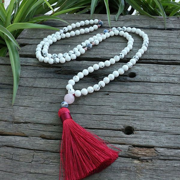 

8mm howlite mala beads necklace, calming and tranquility patience japamala, yoga, 108 bead mala, mala jewelry, prayer beads, Silver