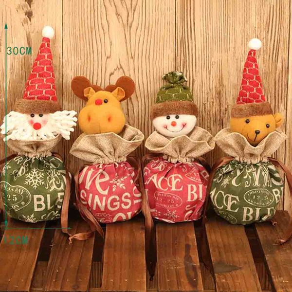 

1pc cotton santa claus christmas apple candy chocolates gift bags organic canvas drawstring bag 4 pattern