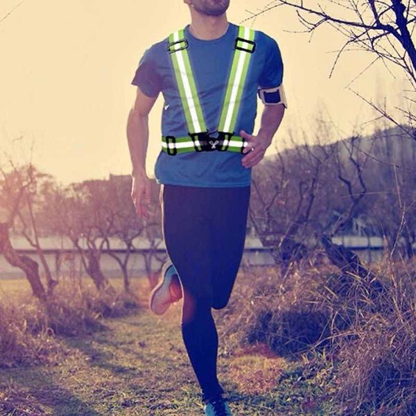 

outdoor sports adjustable safety high visibility reflective vest gear stripe jacket running riding strap