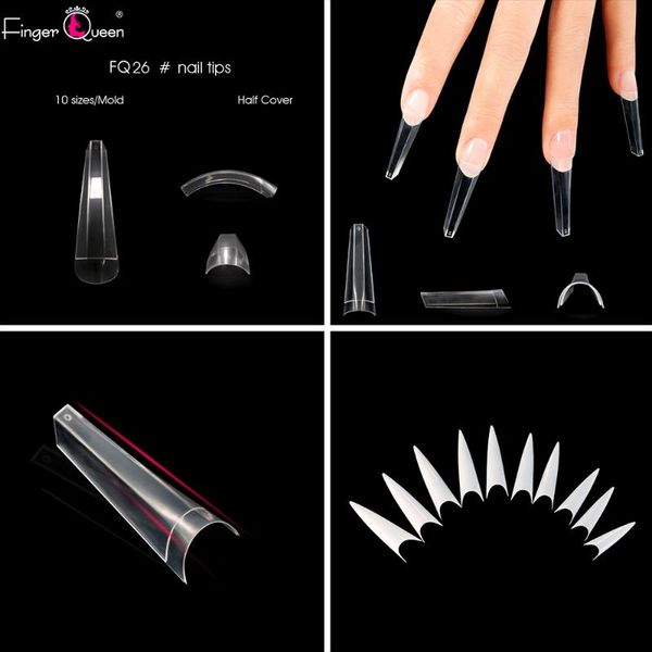 

false nails 500pcs/100pcs unique fake clear natural coffin stiletto nail tips manicure tools artificial, Red;gold