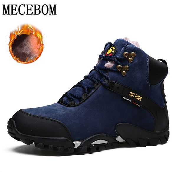 

men outdoor boots cow suede big size 38-47 winter ankle boots outdoor leisure plush snow thick bottom non-slip men, Black