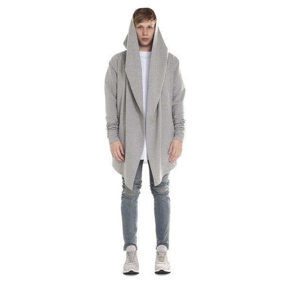 

2016 men's long cardigan streetwear urban hoodies hip hop cashmere coats casual knitted cloaks male cape hoodie men hooded cloak, Black
