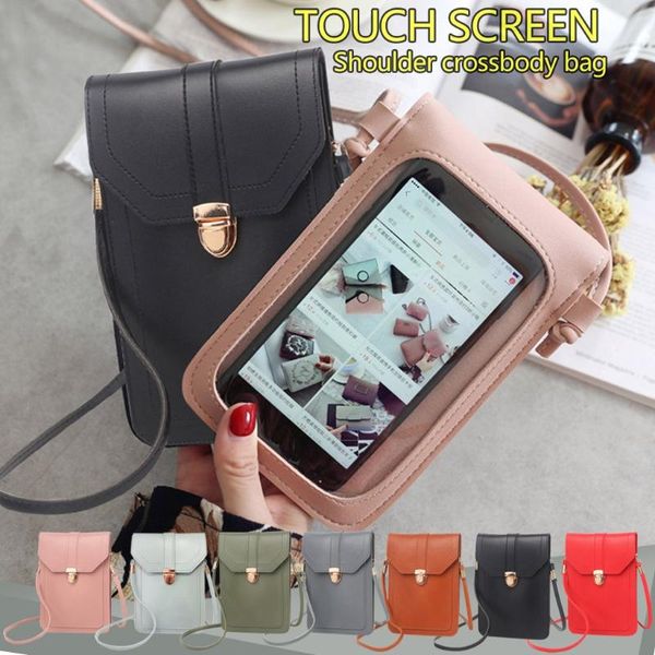

bolsas feminina Mini Mobile Phone Bag With Back Side Clear Touching Screen Window Leather Bag Smartphone Wallet PU Shoulder