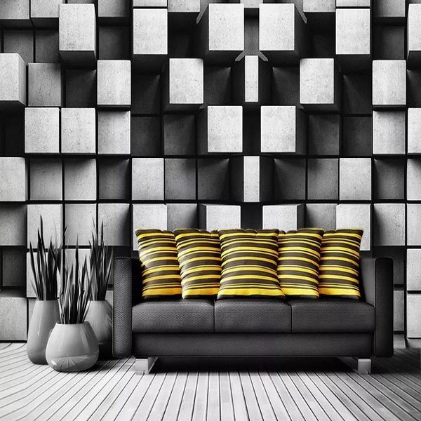 

пользовательское большая настенная 3d обои современный творческое 3d расширение пространства серой черная стена tv задняя стену декор глубок