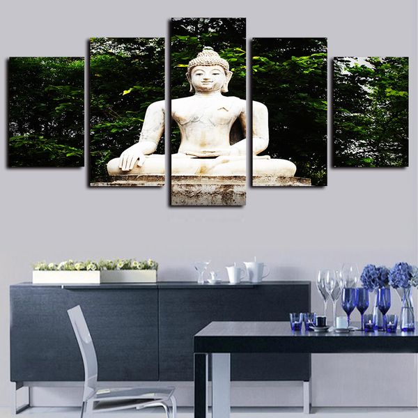 

5 panels white statue of buddha artworks giclee modern canvas wall art abstract poster canvas print oil painting picture wall decor