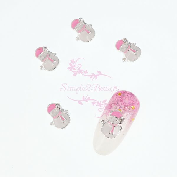 

100pcs/lot cute winter snowman design metal pink white 3d nail art alloy charms xmas diy design decoration accessories wholesale, Silver;gold