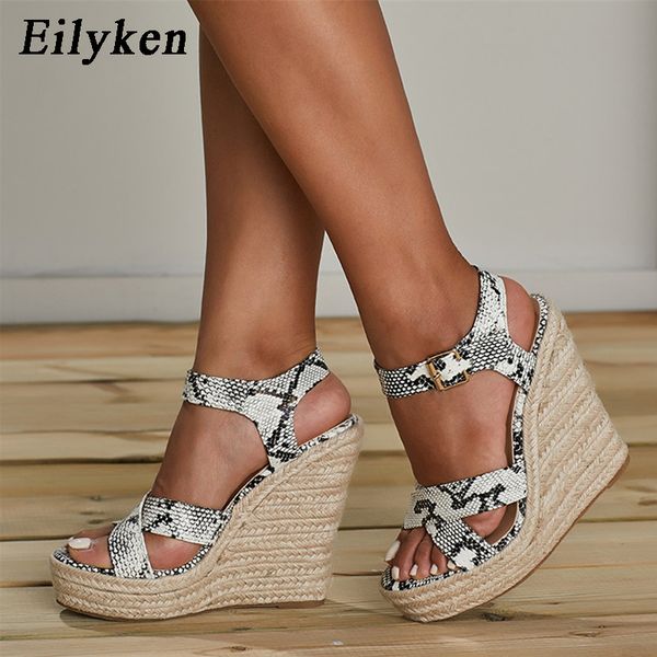 

eilyken women platform sandals fashion solid high heels wedges espadrilles ladies open toe sandals serpentine t200529, Black