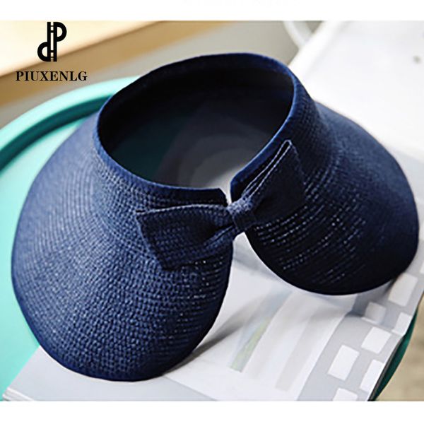 

new women summer visors hat foldable sun hat wide large brim beach hats straw chapeau femme beach uv protection cap, Blue;gray