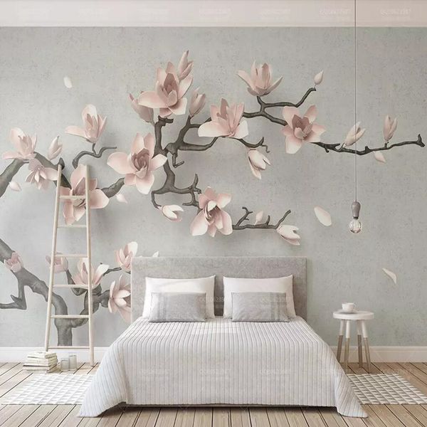 

nordic современный трехмерный диван тв фон обои 3d цветы творческий простой росписи бумаги спальня ручная роспись настенное покрытие