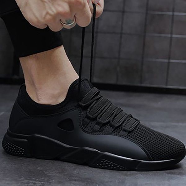 

laamei 2019 mesh men casual shoes -up men shoes lightweight comfortable breathable walking sneakers tenis feminino zapatos, Black