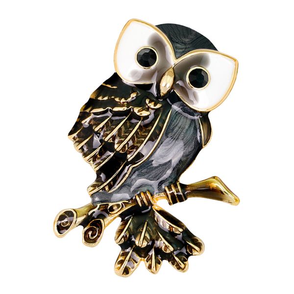 

vintage enamel rhinestone cute owl animal brooch pin women kid jewelry, Gray
