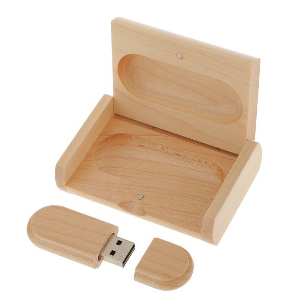 

8gb maple wood oval usb 2.0 memory stick flash drive with wooden box