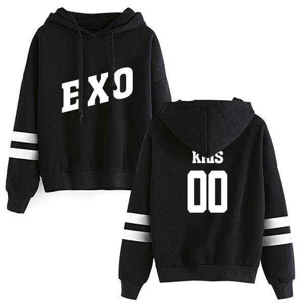 

2019 kpop exo hooded sweatshirts hoodie exo-m exo-k exo-cbx exo-sc women long sleeve pullover hoodies casual clothes, Black