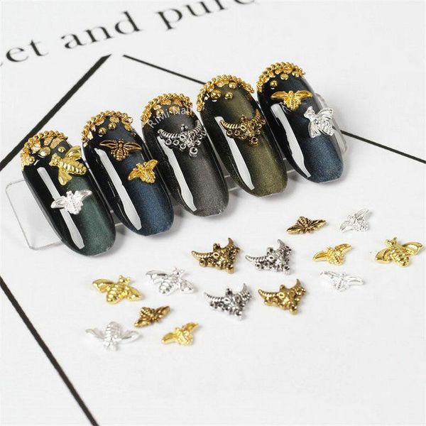 

100pcs/lot 3d alloy bee cow head nail art gold nail rivets & studs manicure nail art accessories halloween accessories for makeup, Silver;gold