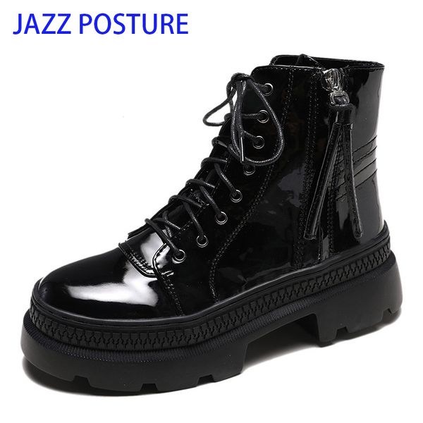 

british thick bottom snow boots women zipper lace up boots woman platform ankle warm fur winter women thick z363, Black