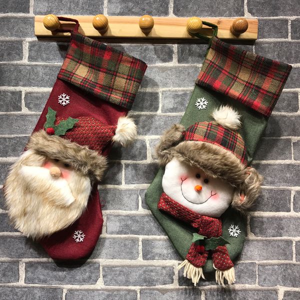 

exquisite christmas stockings santa claus snowman plush santa sacks christmas gift bag socks xmas hanging ornaments