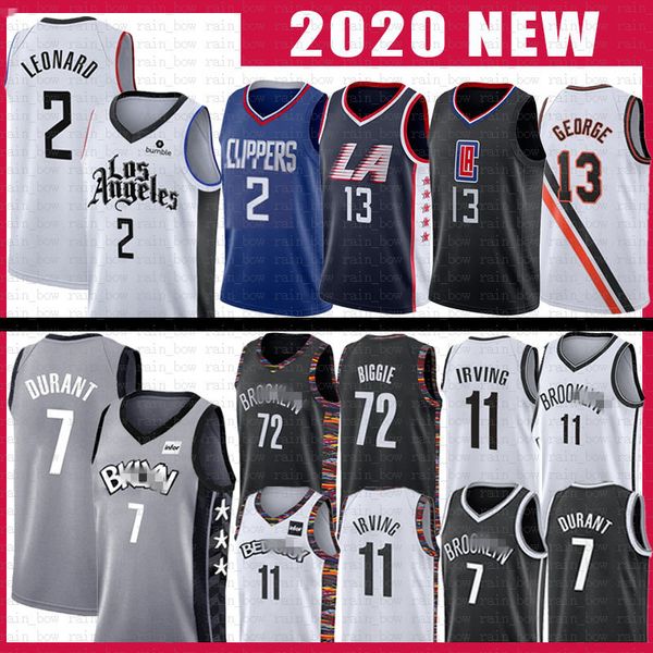 

kawhi 11 2 kyrie leonard irving basketball jersey paul 13 george 7 kevin 72 biggie durant la clippers brooklyn nets clipper net, Black;red