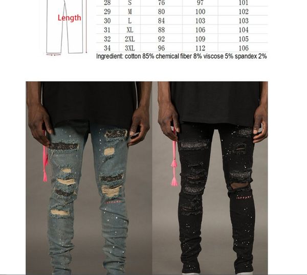 

mens biker jeans street harajuku male hiphop skateboard jean pants, Blue