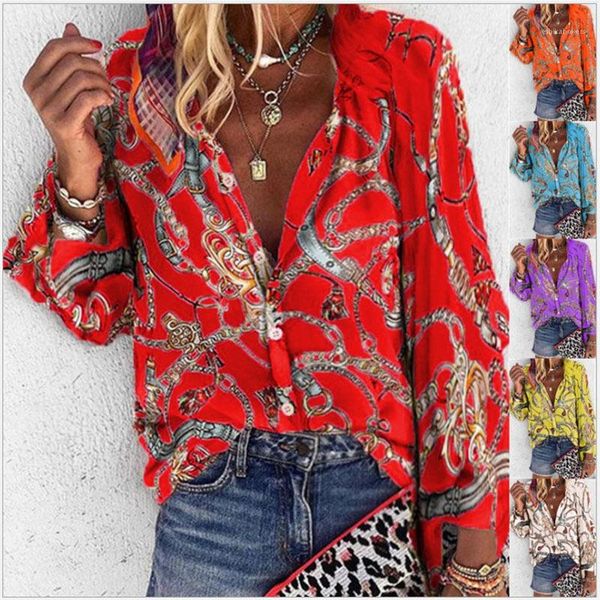 

женские многоцветные блузки свободные женские повседневные рубашки цепная печать женские дизайнерские рубашки с длинным рукавом стенд воротн, White