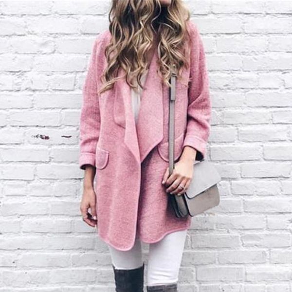

2019 women long sleeve pullover blouse open front daily coat long outerwear outerwear&coats ladies overcoat b1, Black;brown