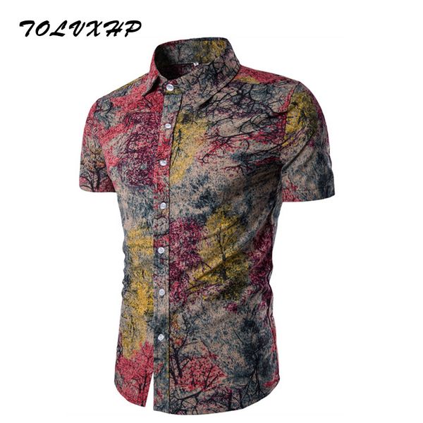 

new brand -clothing 2018 fashion shirt male flax dress shirts slim fit turn -down men short sleeve mens hawaiian shirt big sizes, White;black