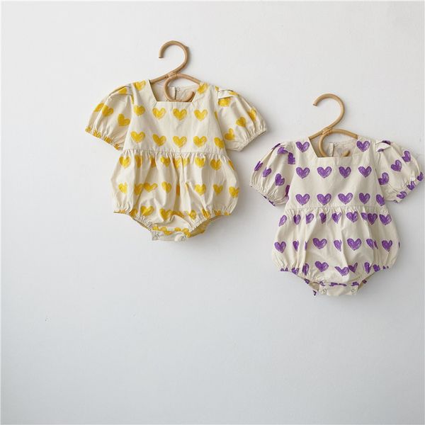 

summer new korean style baby toddlers printed jumpsuits square collar infants clothes little girls bodysuits, Blue