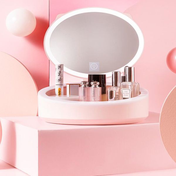 

10x magnifying glass makeup storage box led light makeup mirror storage box folding lipstick jewelry cosmetic