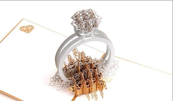

1PCS Gold Laser Cut 3d Diamond Ring Pop Up Wedding Invitations Romantic Handmade Valentine's Day for Lover Postcard Greeting Gift Card