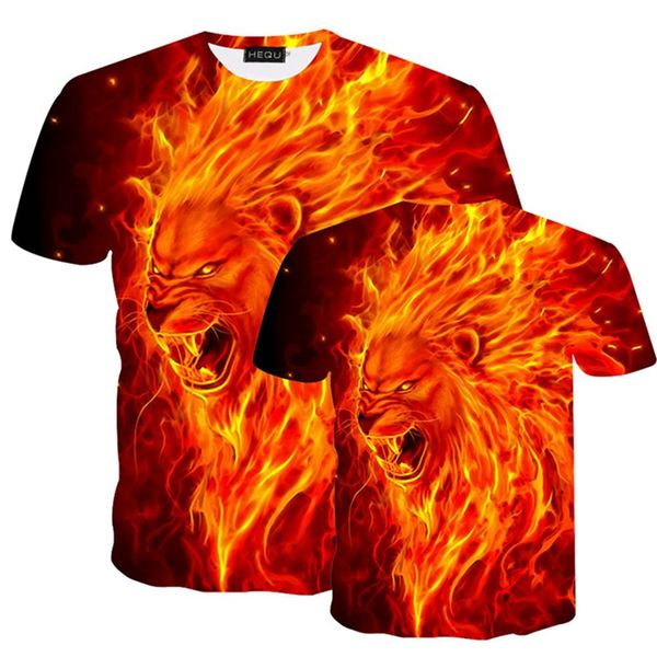 

new flame a roar ferocious monster lion animal 3 d printing t-shirt short sleeve men's t-shirt, White;black