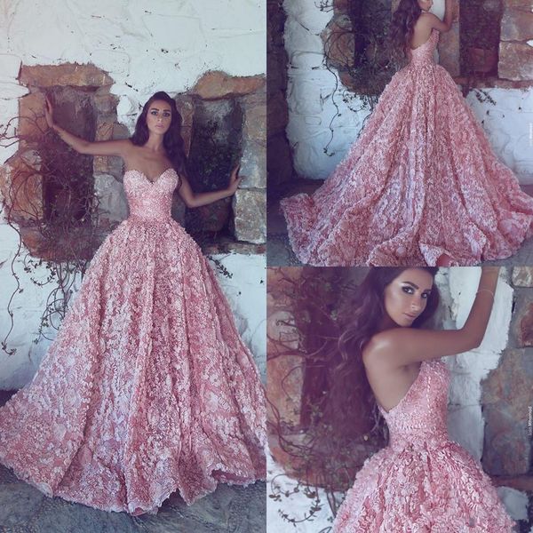 

luxury pink sweetheart ball gown princess evening dresses ball gowns sleeveless lace appliques prom dresses long sweep train robes de soiree, Black;red
