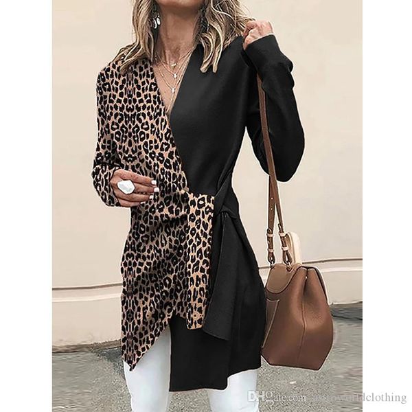 

designer womens shirts fashion leopard pattern long sleeve v neck casual tees, White