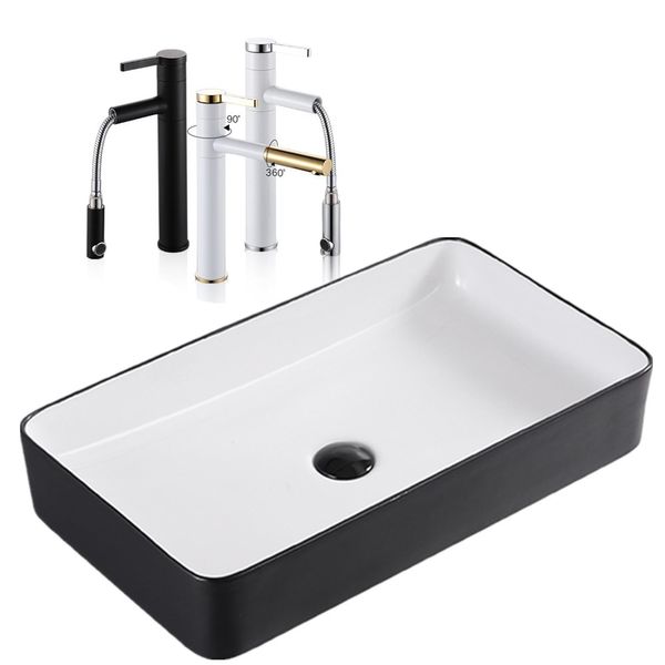 

nordic ceramic washbasin square basin simple black bathroom european art washbasin home basin drain pipe shampoo sinks bwkf