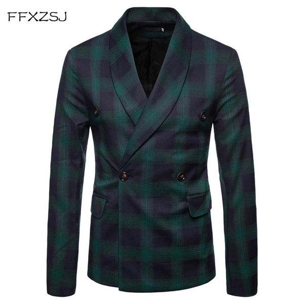 

ffxzsj fashion men blazer casual suit slim fit suit jacket men business autumn men's casual green collar double-breasted, White;black