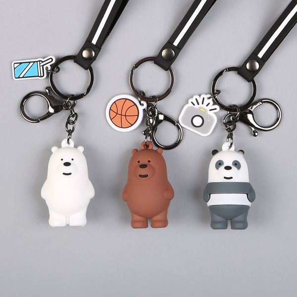 

new cartoon anime we bare bears cute three animal bears doll keychains women car bag pendant belt trinkets key chains porte clef, Silver