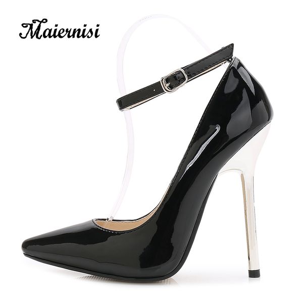

maiernisi thin high heels women pumps pointed toe wedding shoes woman stilettos leather office lady female high heel shoes, Black