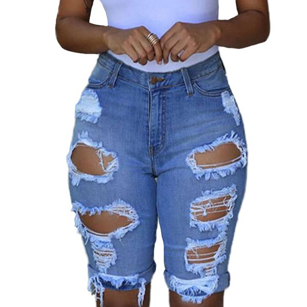 

2017new pencil denim capris for women plus size summer style women's loose knee length long shorts cutting short jeans, Blue