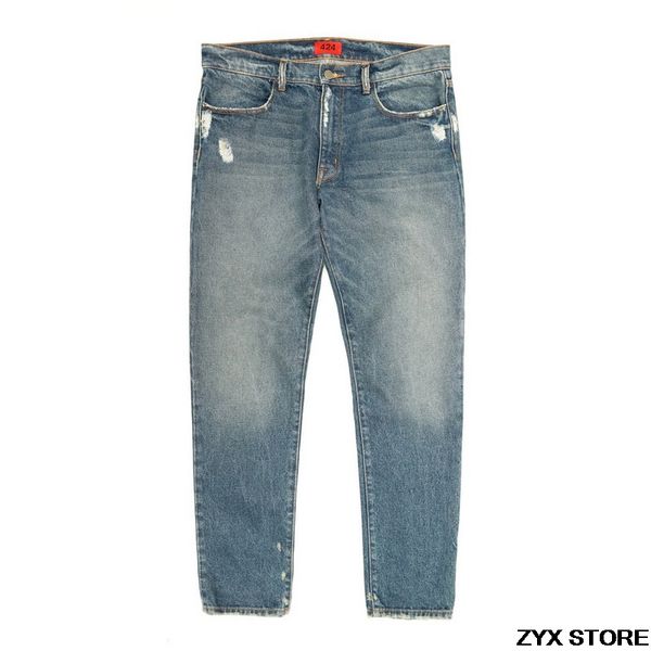 

version 424 four two four classic women men denim jeans hiphop street brand straight fit distressed washed jeans 424, Blue