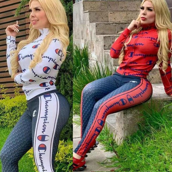 

champion womens tracksuit two piece set sportswear jogging sport suit sweatshirt tights sport suit women pants suit s-xxl, White